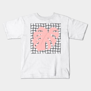 Monstera Deliciosa Leaf on Grid - Pastel blush pink Kids T-Shirt